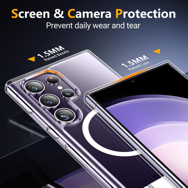 [Australia - AusPower] - SPIDERCASE Magnetic for Samsung Galaxy S24 Ultra Case, [3 Stand Ways][ Military Grade Drop Protection] with Invisible Stand Shockproof Slim Case for Samsung S24 Ultra 6.8",Clear Clear 
