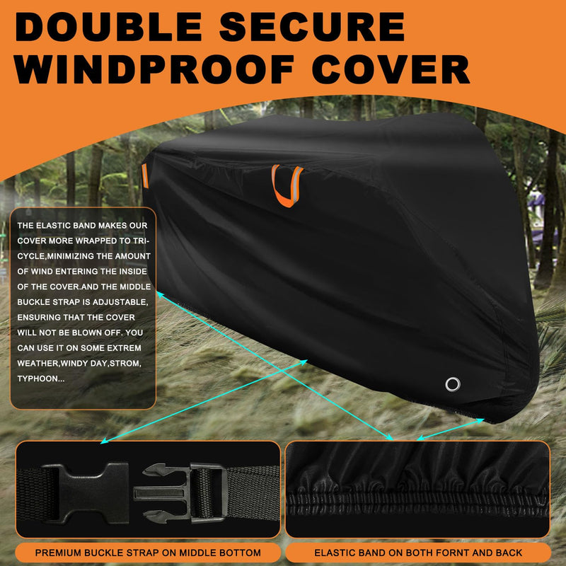[Australia - AusPower] - Adult Tricycle Cover Outdoor Storage Waterproof ,Heavy Duty Anti-UV 420D Tearproof Bike Covers Fit for Electric Trike,3 Wheels eTrike Bicycle, All Weather Use,Windproof Buckle,Lock Hole 