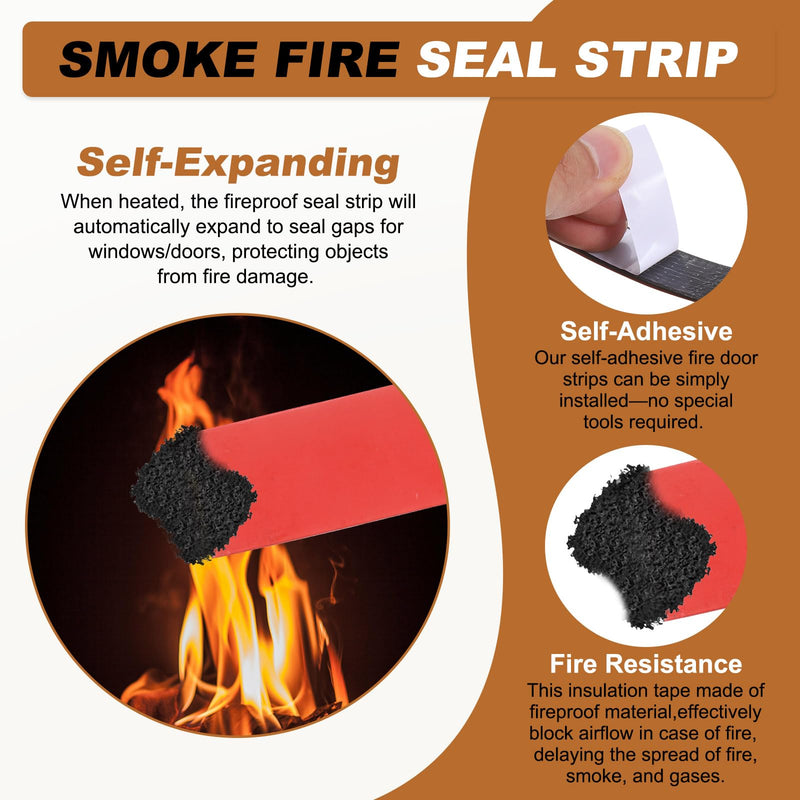 PATIKIL Smoke Fire Seal Strip, 16.4 Feet Expandable Door Seal Tape Self Adhesive Graphite Rubber Composite Material for Fire Rated Windows Steel Doors, 0.39" W x 0.08" T, Red 10mmW x 2mmT
