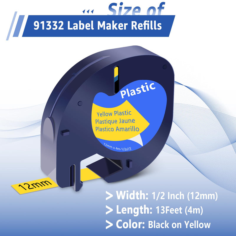 USUPERINK Compatible for Dymo LetraTag Refills 6PK Paper 91330 Black on White 3PK Plastic 91332 Black on Yellow Label Tape 1/2'' 12mm x 4m for Letratag Label Maker 200B LT-100H LT-100T QX50