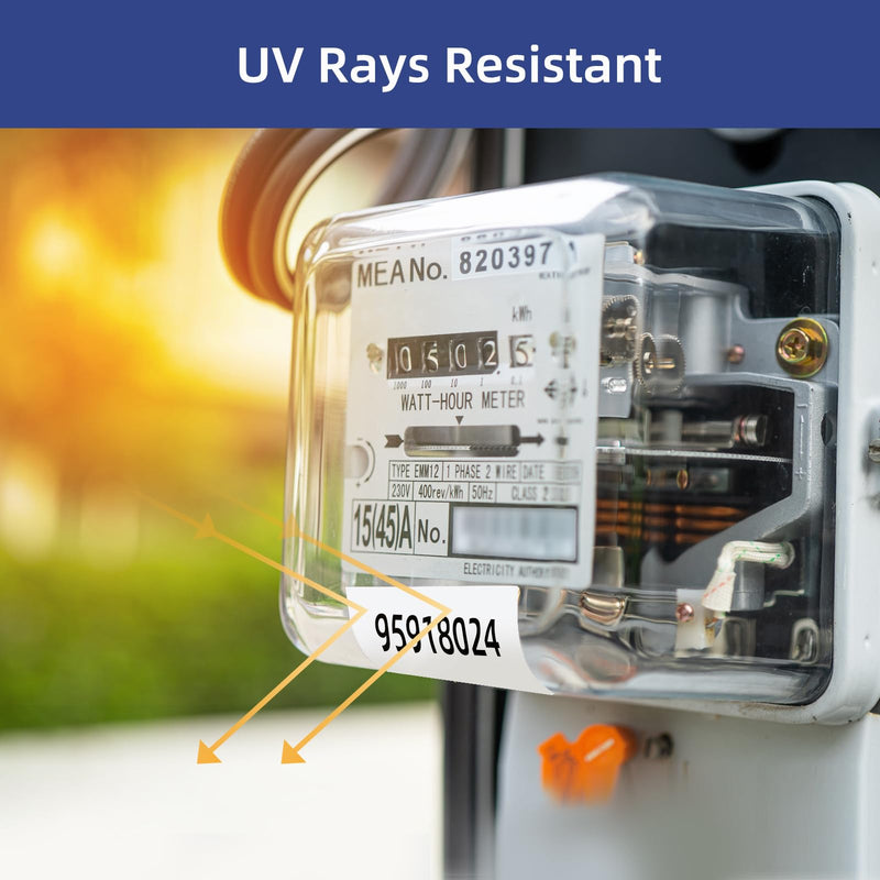 MakeID All-Weather PET Labels for Indoor/Outdoor General ID and Equipment Labeling, Black on White - Adaptable for P20 P31 Industrial Label Makers, 26.24ft/Roll .35"(9mm)