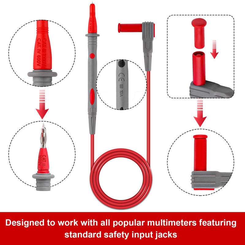 [Australia - AusPower] - 6pcs Multimeter Automotive Test Leads Kit, Banana Plug Test Leads with Needle Probe, Multimeter Leads Kit with 2mm & 4mm Alligator Clips for Digital Electrical Multimeter Testing Set 