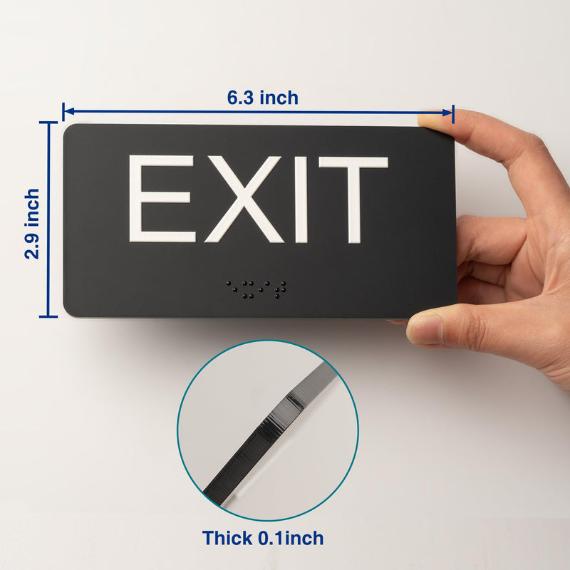 ADA Compliant Exit Signs- 2pk Exit Sign with Braille and Raised Letters Emergency Exit Sign for Business Office Public Space Indoor/Outdoor Easy Adhesive Install Acrylic Horizontal 6.3”×2.9” 2pk-horizontal