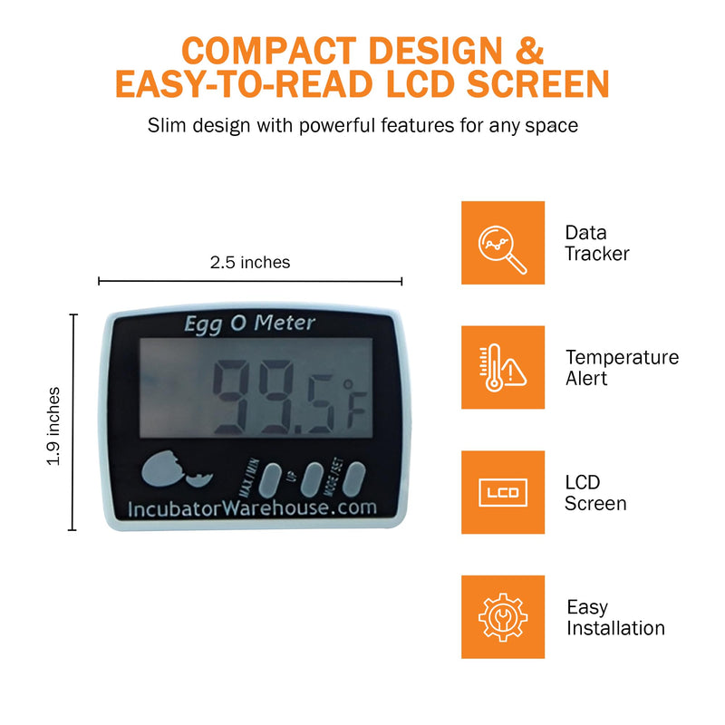 [Australia - AusPower] - Incubator Warehouse Egg-O-Meter - Large Digital Display Egg Thermometer with Min/Max Memory - Reads Celsius and Fahrenheit +/-1 