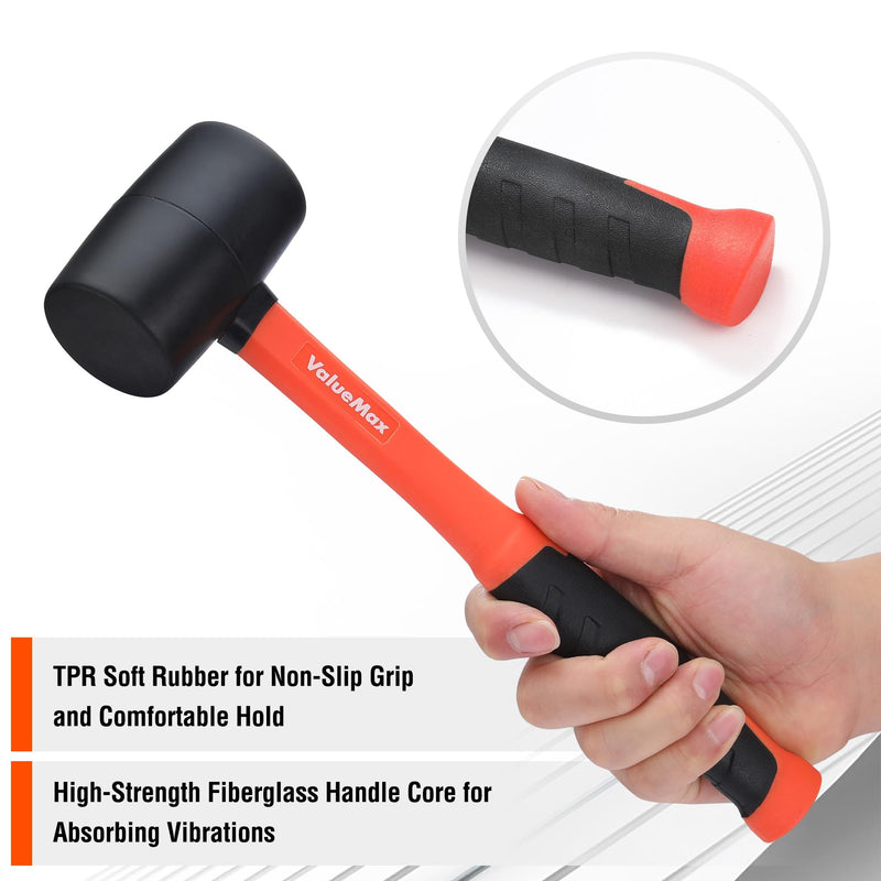 [Australia - AusPower] - ValueMax 8oz Rubber Mallet Hammer, Fiberglass Handle, Double-Faced Soft Mallet, Soft Blow Tasks without Damage for Camping, Flooring, Tent Stakes, Woodworking 