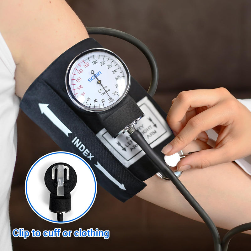 [Australia - AusPower] - Scian Manual Blood Pressure Cuff with Stethoscope – Professional Aneroid Sphygmomanometer with Adult Cuff 8.7”-16.5”& D-Ring, Classic Bp kit with Carrying Bag (Black) 