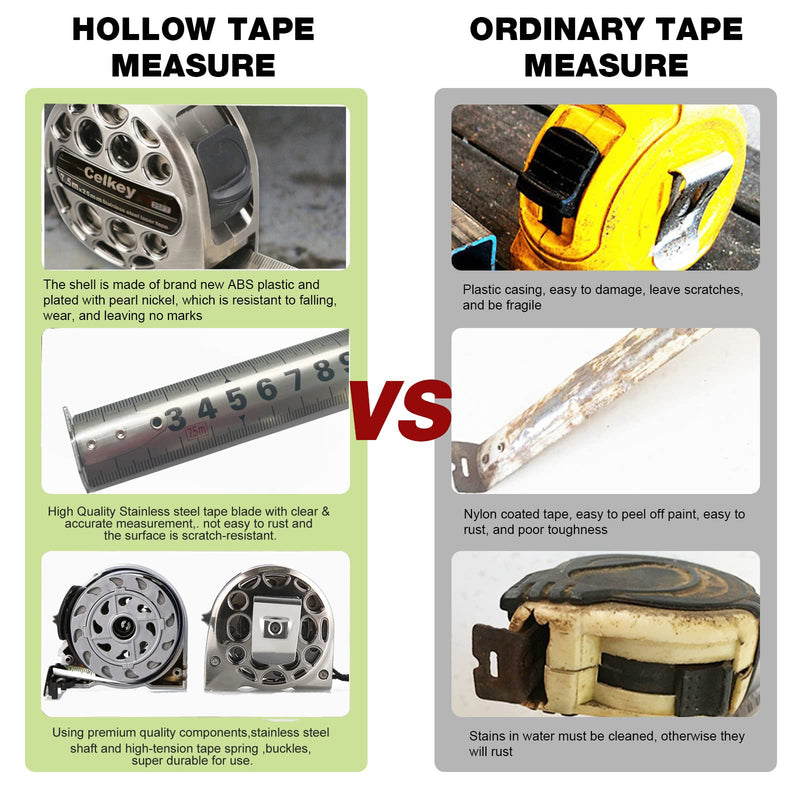Tape Measure 25 ft Measuring Tape with Durable Hollow Design,Easy-to-Clean Construction,Retractable Mechanism,Stainless Steel Tape colorlable