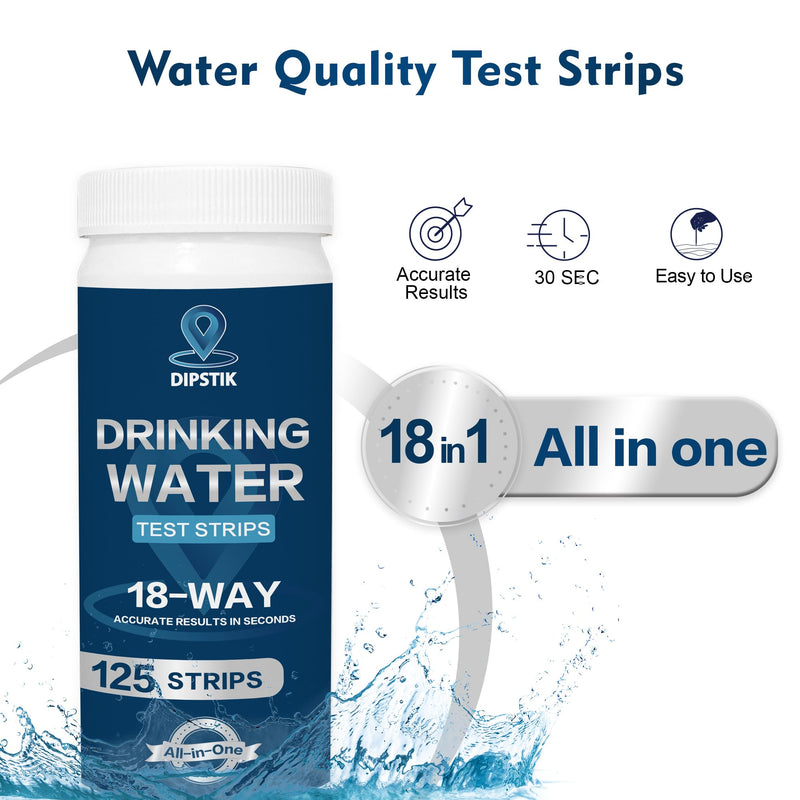 [Australia - AusPower] - All-New 18 in1 Drinking Water Test Kit-125 Water Quality Test Strips for Well Tap Test Kit,Water Testing Strips for Home Drinking Water Testing,Hardness,Chlorine, Lead,Iron, Copper,Fluoride 