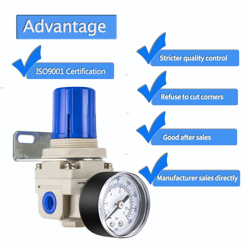 [Australia - AusPower] - 1/4" NPT Air Pressure Regulator - Air Regulator for Compressor,Air Compressor Regulator Air Drying System AR2000-02 Gauge 0-160 PSI 