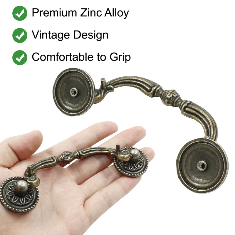 8 Pack Bail Pull Handles, 3.5 Inch Hole Center Vintage Antique Bronze Drop Drawer Pull Swing Cabinet Dresser Handles(Total Length: 4.72 inch) Antique Bronze(8 PCS)
