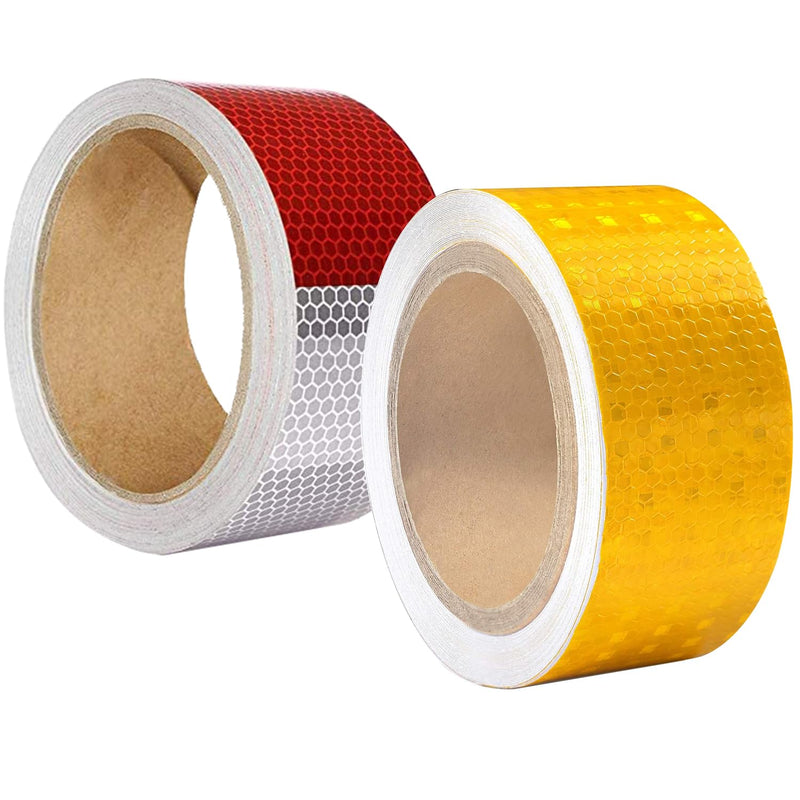 ONTWIE 30ft X 2" Reflective Safety Tape Yellow + 30ft X 2" Reflective Safety Tape White Red