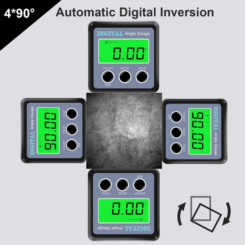 Digital Angle Gauge, Angle Finder Magnetic Digital Level Protractor, Table Saw Accessories with LCD Backlight Display Data Hold and V-groove & Magnetic Base Silver