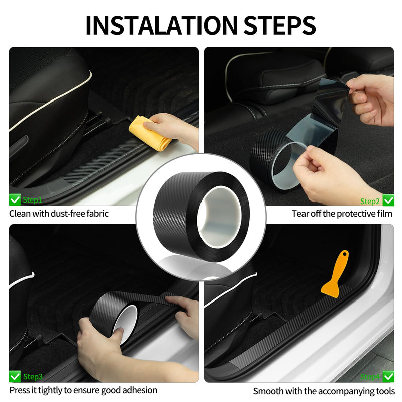 Carbon Fiber Vinyl Wrap Tape for Cars, 2.7In x 33ft Door Sill Protector, Waterproof Scratch Resistant Car Trim Film, Interior & Entry Protection