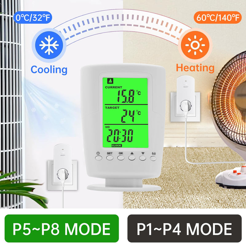 [Australia - AusPower] - diymore Wireless Thermostat Socket, Infrared Heating Thermostat with Heating and Cooling Mode, Socket Thermostat 230 V with Temperature Sensor, LCD Display with Backlight 