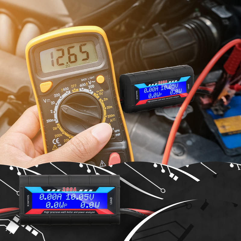 [Australia - AusPower] - Yunsailing 2 Pcs 200A High Precision Watt Meter Power Analyzer Battery Consumption Performance Monitor Amp Meter Monitor with Backlight Digital LCD Screen for RC Solar Voltage Current Power (100V) 100V 