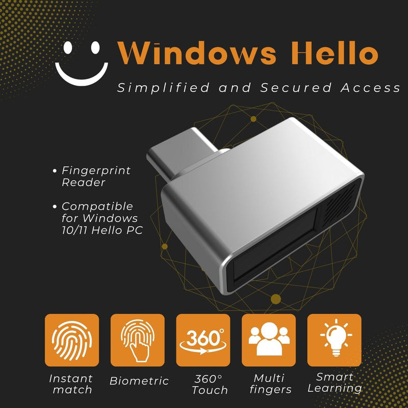 [Australia - AusPower] - TNP Nano USB C Fingerprint Reader for Windows 10/11 Hello - USB Type C Security Key Biometric Scanner Sensor Dongle Module for Instant Access, Password-Free Login, Sign-in, Lock, Unlock PC & Laptops 