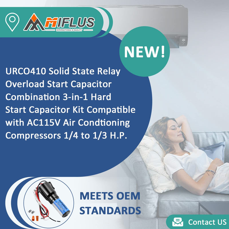 [Australia - AusPower] - URCO410 Solid State Relay Overload Start Capacitor Combination 3-in-1 Hard Start Capacitor Kit for Refrigerators Compatible for AC115V Air Condtioning Compressors 1/4 to 1/3 H.P.by MIFLUS URCO410-1pack 