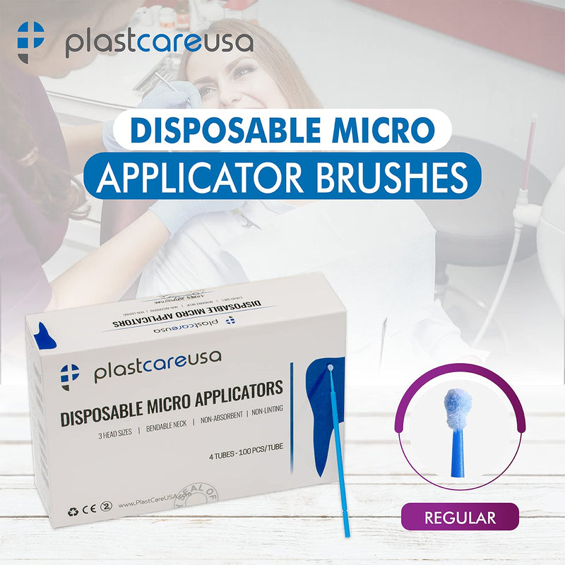 [Australia - AusPower] - 400 Regular Tip Micro Applicator Brushes - Disposable Dental Microbrushes with Bendable Tip - Microswabs for Eyelash Extensions - Microbrush Applicator Sticks with Cotton Tip (Blue, 4 Tubes of 100) Blue 