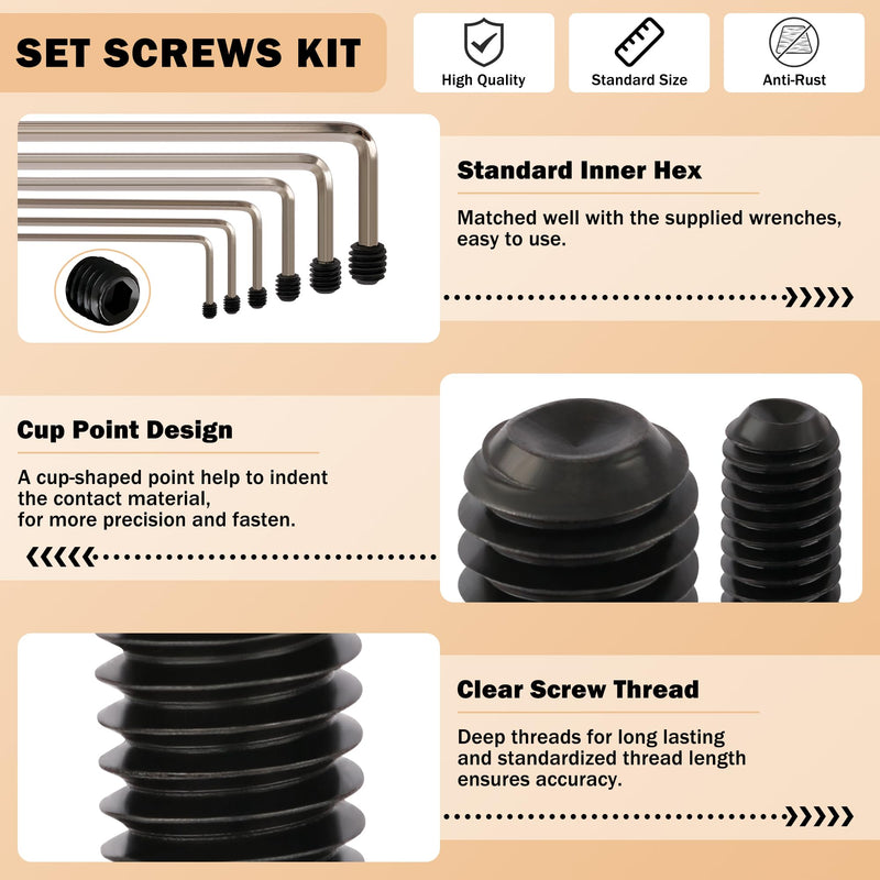 [Australia - AusPower] - 791PCS Set Screws, 17Sizes Metric Set Screw Assortment Kit, M2/2.5/3/4/5/6/8 Stainless Steel Grub Set Screws, Internal Hex Drive Cup-Point Screws for Bathroom Fixtures, Door Handles, Alloy Steel Black 791PCS 17Size Metric 