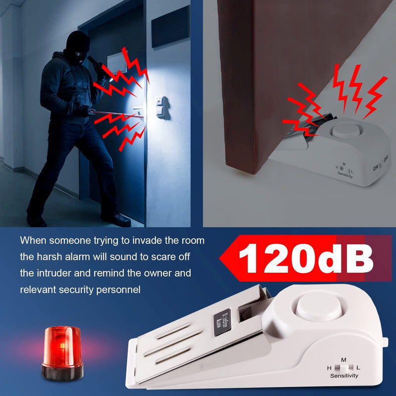 [Australia - AusPower] - KERUI Upgraded Door Stop Alarm with Portable Door Lock 120 dB Travel Door Stopper Door Wedge Alarm with 3 Levels Sensitivity for Hotel, Home, Apartment 2 Doorstops and 1 Door Lock 