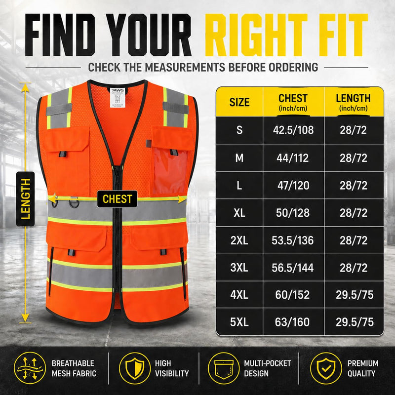 Hi Vis Reflective Safety Vest for Men Women with Pockets Mesh High Visibility Construction Vest,Meet ANSI/ISEA(YW001) Large Orange 1