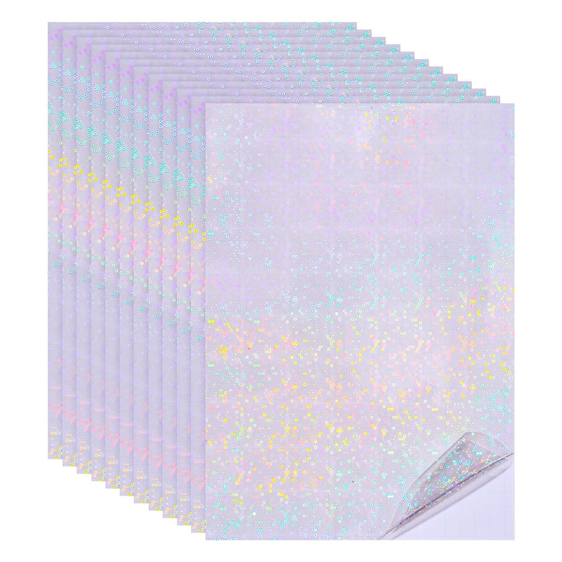 PATIKIL 12x8 Inch Holographic Laminate Sheets, 12Pcs Holographic Sticker Paper Transparent Vinyl Laminate Film A4 Waterproof Self Adhesive for Craft Books, Circle Pattern