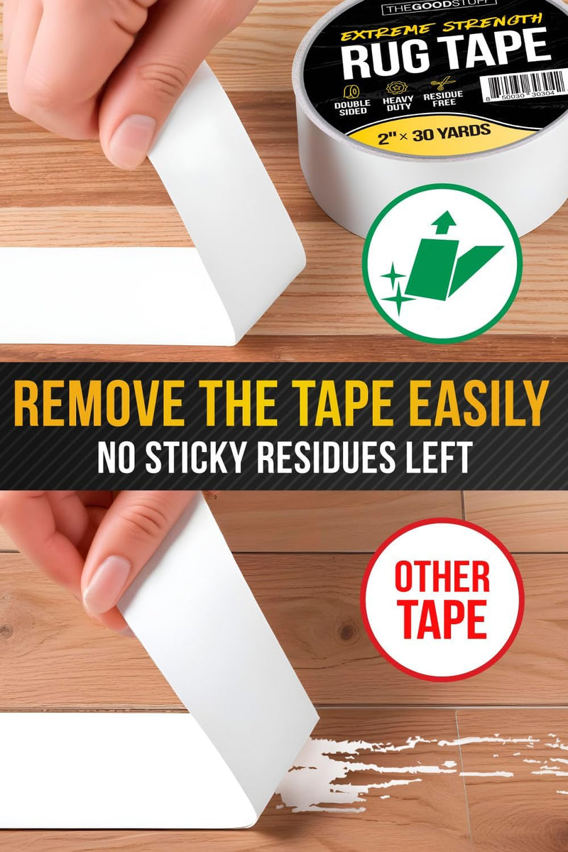 Heavy Duty Double Sided Rug Tape [2"x50yd] Rug Pad Gripper for Hardwood Floors, Vinyl, Area Rugs, Tiles, and Concrete, Two Sided Tape Heavy Duty Carpet Tape, Strong Double Sided Carpet Tape 2" x 50Y