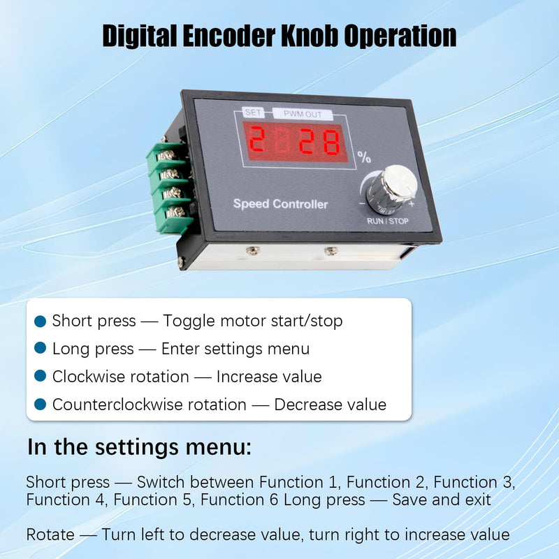 [Australia - AusPower] - PWM Motor Speed Controller Binghe DC 6-60V Motor Speed Controller, Rotary Knob, 1-100 kHz Adjustable Frequency, Motor Speed Controller with LED Numeric, 0-100% Speed Control, Soft Start/Stop, for DC 