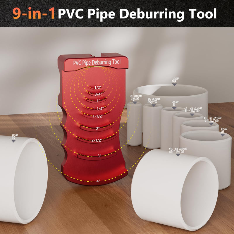 [Australia - AusPower] - 9-in-1 PVC Pipe Deburring Tool, Adjustable Chamfer Tool 0.5"–4", PVC Pipe Reamer, Plastic Pipe Deburr Tool for PVC CPVC ABS PP PE, Plumbing Chamfer Reamer Tool Set (Red) Red 