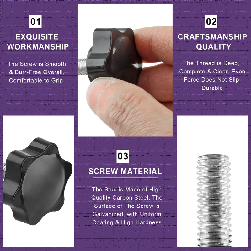 [Australia - AusPower] - M8 x 20mm Thread Star Knob 2Pcs, Plastic Hex Shaped Clamping Knob Handle Hand Tightening Screw for Umbrella Base Replacement M8 x 20mm Hexagonal Handle Black 
