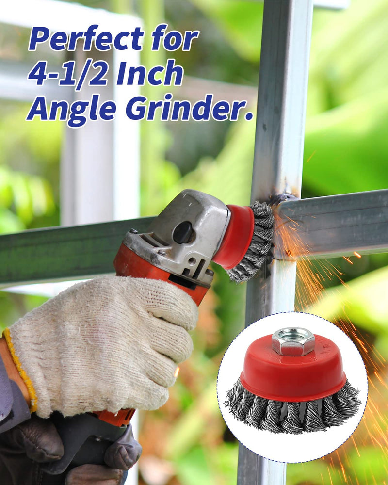 [Australia - AusPower] - Rocaris 3 Pack Wire Wheel Cup Brush for Angle Grinders,3 & 4 Inch Twisted Knotted & Coarse Crimped Cup Brush,5/8-11 Inch Threaded Arbor for Rust, Corrosion 