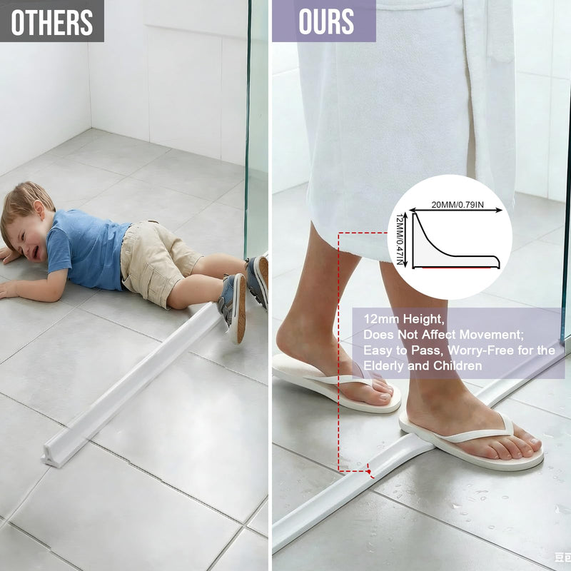 Shower Threshold Water Dam Barrier - Versatile, Silicone Shower Water Guard Stopper Seal Strip for Bathroom Floor, Bathtub Rim, Kitchen Countertop (White, 138 In/ 3.5M) White