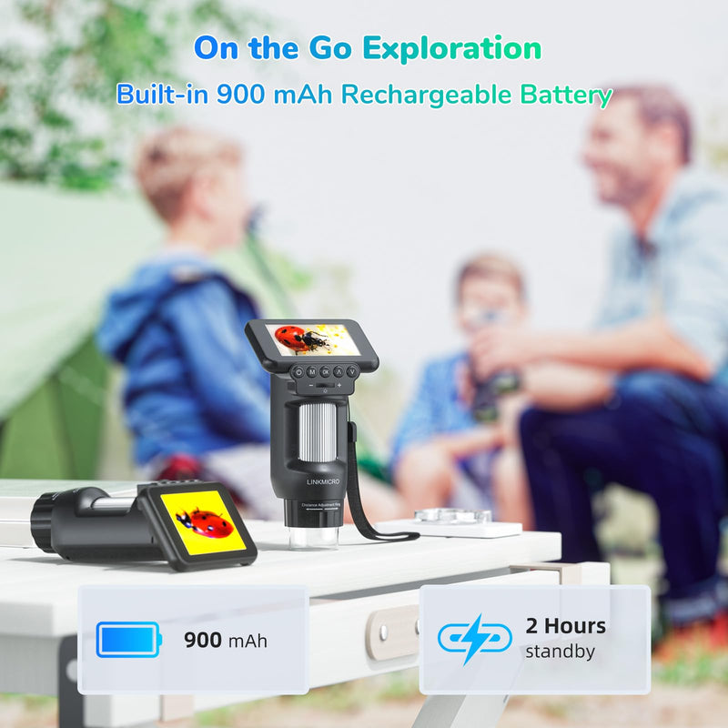 LM013 Portable Digital Microscope with 2.8" LCD Screen, Handheld Microscope Kit for Kids 8-12, Pocket USB Coin Camera Magnifier for Adults with 8 LED Lights, Microscope Slides Black+Base