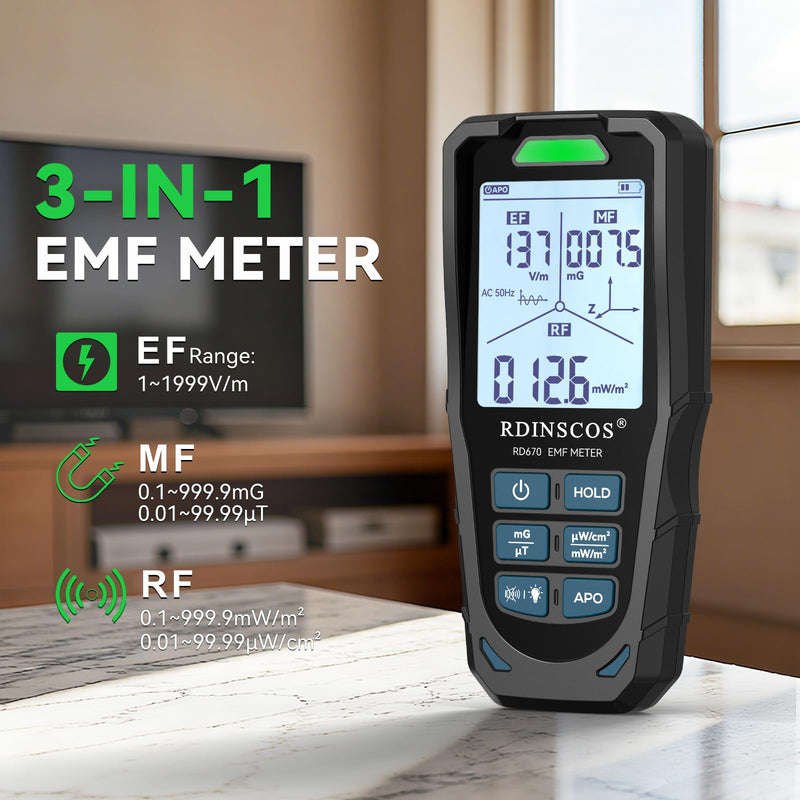 [Australia - AusPower] - EMF Meter 5G RF Detector – Electric, Magnetic & Radio Frequency Field Tester up to 10GHz, Multi-Sensor EMF Detector for Power Lines, WiFi/Cell Phones, Smart Meters – LCD Display Sound & LED Alerts Black 