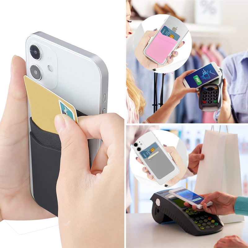 [Australia - AusPower] - SS Card Holder for Back of Phone, Phone Wallet Stick-on Credit Card Sleeve Pocket Silicone Cell Phone Pouch Compatible for iPhone,Samsung Galaxy and Most SamrtPhones 4 Pack Black+White+Gray+Pink 