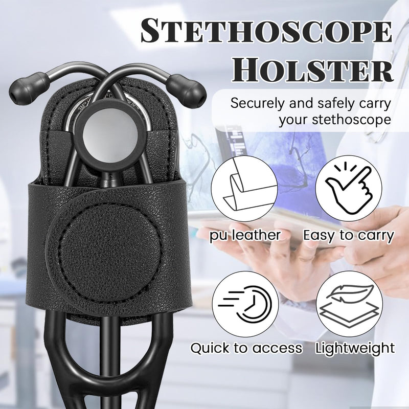 [Australia - AusPower] - Leather Stethoscope Holder Hip Clip, Stethoscope Hip Holder for Waist Belt, Clip-on Stethoscope Holder for Physicians Nurses (black) black 