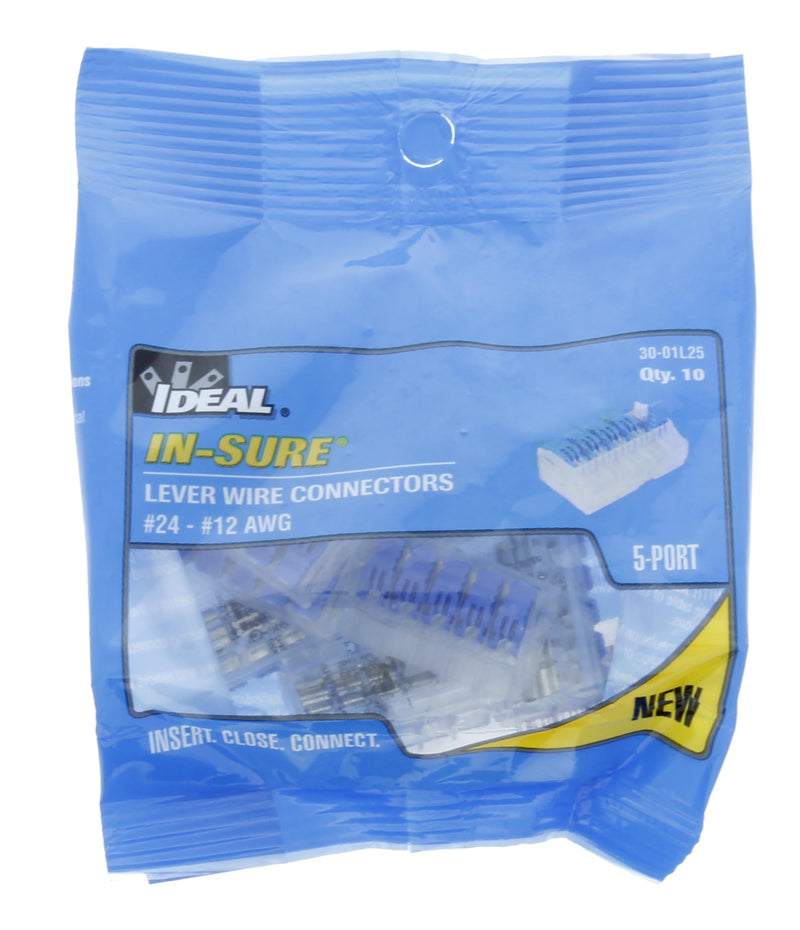[Australia - AusPower] - Ideal Electrical 30-01L25 in-Sure Lever Wire Connector 5-Port, 10/Bag 