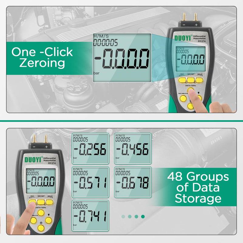 Manometer Gas Pressure Tester ±241.3Kpa/35Psi Wide Range Digital Manometer Gas Pressure Tester 11 Pressure Units Manometer Lp Gas Pressure Tester MAX/MIN/AVG Measurement manometer hvac with Battery