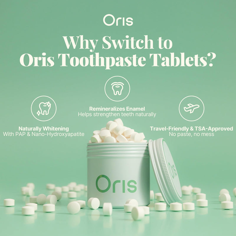 Oris Starter Bundle – 1 Month Supply: Natural Toothpaste Tablets | Fluoride-Free, Travel-Friendly, Kid-Safe with Enamel-Strengthening Nanohydroxyapatite (62 Count (Pack of 1), Spearmint) 62 Count (Pack of 1)