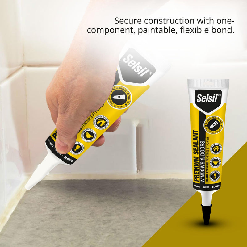 [Australia - AusPower] - Selsil Siliconized Super Acrylic Latex Sealant, Indoor & Outdoor Paintable Caulk - Flexible, Weather & Moisture Resistant, White Caulking for Baseboards, Windows, Doors & More - 5.5 oz (160 ml) 