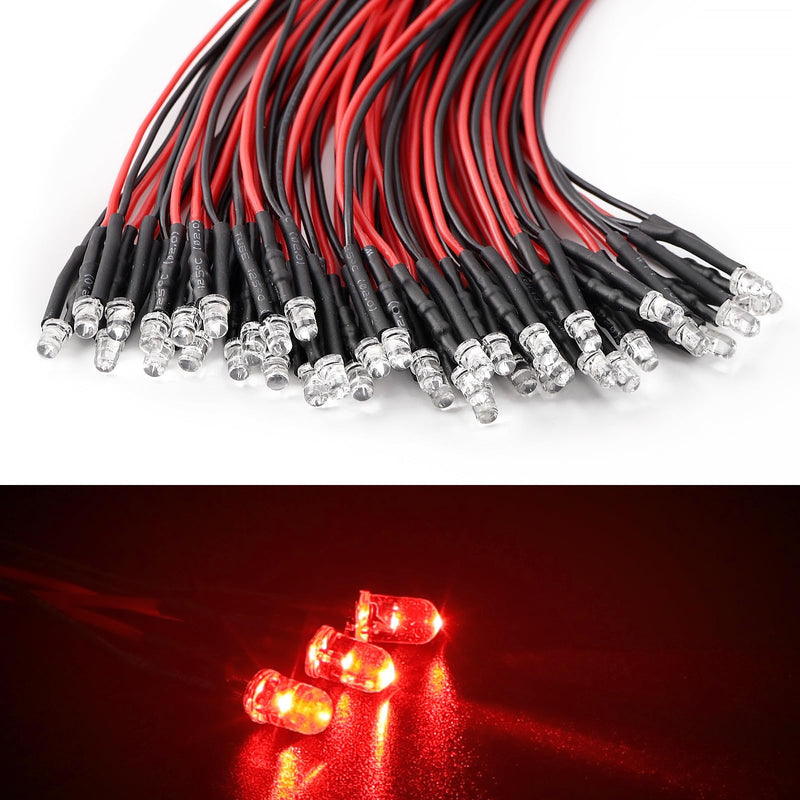 YIXISI Pack of 40 3mm Diode Light, 12V 20cm Pre-Wired LED, Pre-Wired Light, LED Light Emitting Diodes Pre-Wired, Red 3mm. Red