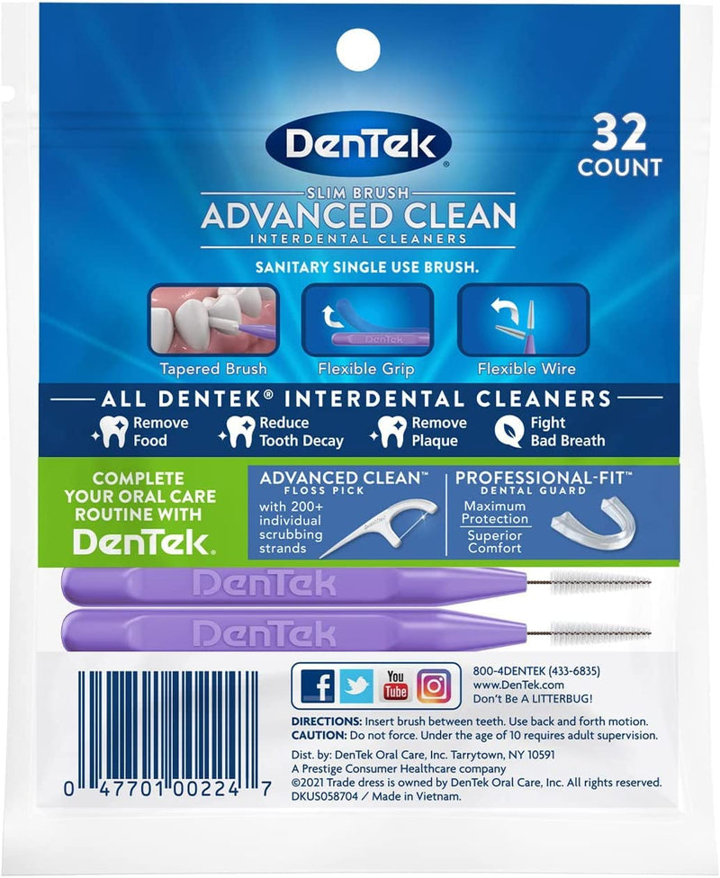 DenTek Advanced Clean Slim Brush Interdental Cleaners, Extra Tight Between Teeth Brushes, Plaque Removal, Dental Picks for Oral Care, Fresh Mint Mouthwash Blast, 32 Count (Pack of 6) 32 Count (Pack of 6)