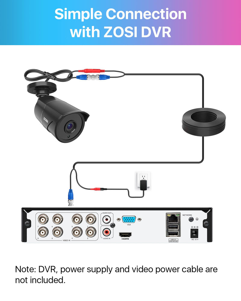 [Australia - AusPower] - ZOSI 1080p HD-TVI Home Security Camera with Audio Recording,Built-in Microphone,1920TVL 2MP Surveillance Camera with 120ft IR Night Vision,Weatherproof Indoor Outdoor CCTV Bullet Camera 1 Count (Pack of 1) 