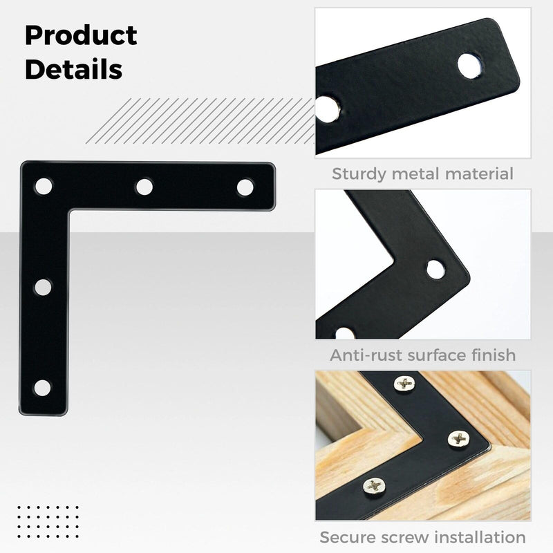 [Australia - AusPower] - Flat Corner Braces, 20 Pcs 3.15x3.15" L right Angle Braces Brackets, Flat Repair Mending Plates for Wooden Frames Beds Tables Cabinets Chairs, Joining Bracket Support Braces with 100 pcs screws, Black 