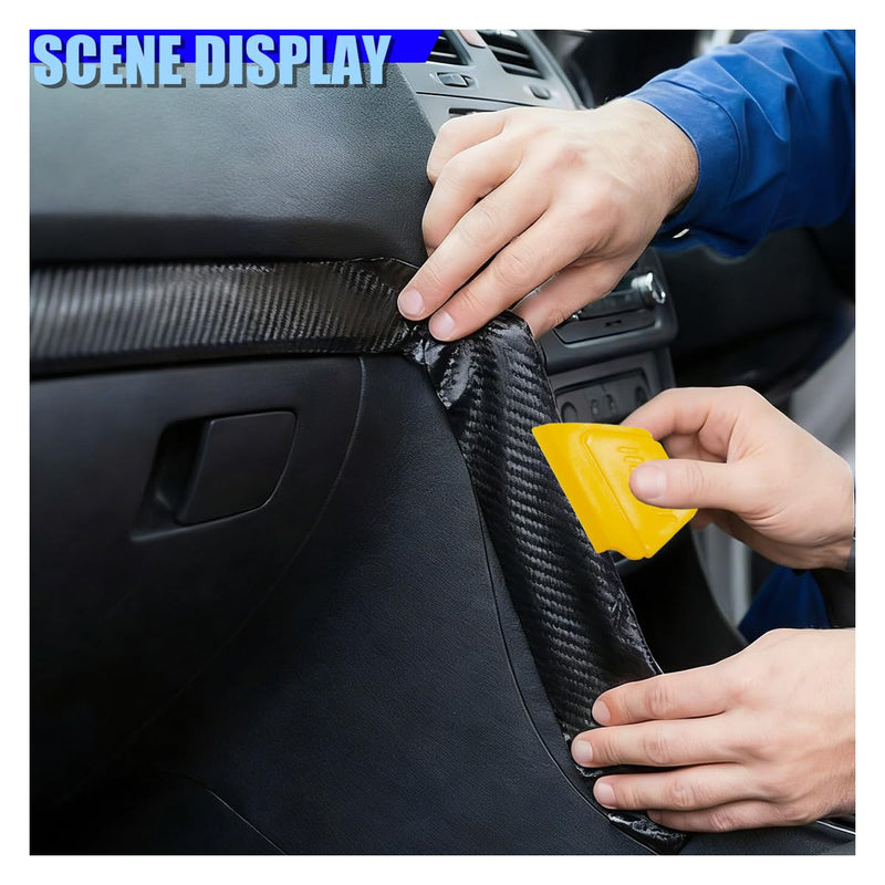 Car Carbon Fiber Vinyl Wrap, Waterproof 2"×16FT 3D High Gloss Car Window Door Trim Tape Roll, Air Release Auto Interior & Exterior Body Decal Decoration for Most Cars, Trucks, SUVs(5CM) 5CM