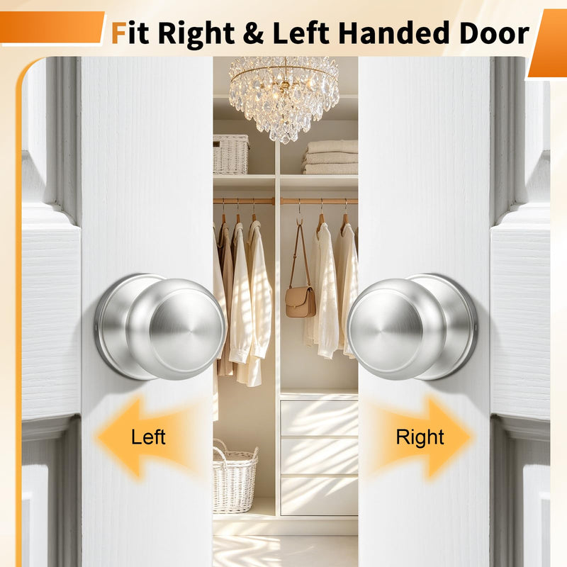 Probrico Door Knob Brushed Nickel Finish, 2 Pack Interior Door Handles with Round Rosette, Classic Colonial Knob Passage Function for Closet Hallway