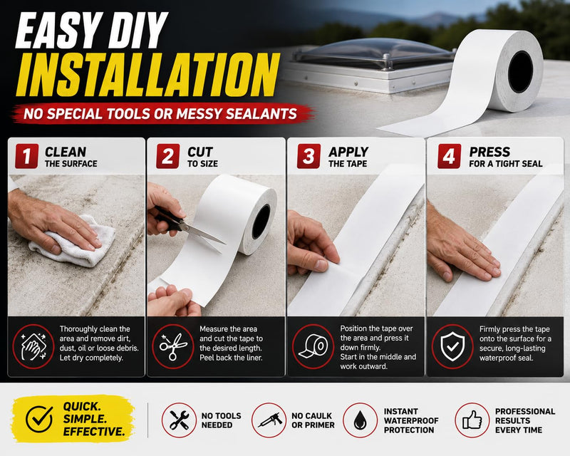 Trazon RV Roof Seal Tape 4 Inch x 55 Ft White - Professional Grade Butyl Sealant for RVs, Campers, Motorhomes, Trailers - Waterproof, UV Resistant, Easy DIY Leak Repair for Roofs, Vents, Windows