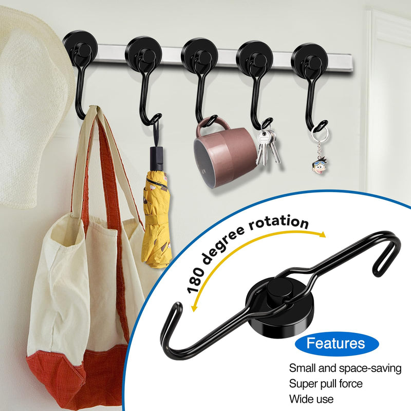 [Australia - AusPower] - LOVIMAG Magnetic Hooks for Cruise Cabins, 40lbs Cruise Magents with Epoxy Coating, Swivel Neodymium Magnets with Hooks for Refrigerator, Locker Accessories, Cruise Essentials, Home Must Haves-6 Pcs 6 Pack Black 