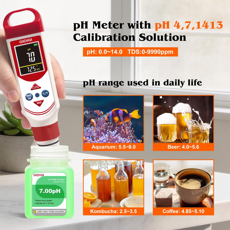 pH EC Meter for Hydroponic, Digital pH TDS EC ppm Tester with Color Screen Display, High Accuracy pH Pen Probe for Drinking Water, Nutrient Solution, Aquariums, Pools & Home Use