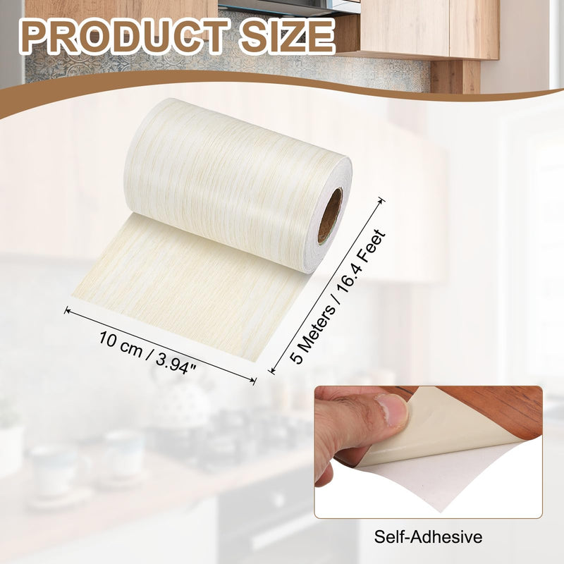 uxcell Wood Tape, 4 Inch x 16ft Self-Adhesive Wood Grain Repair Tape Patch with Plastic Scraper for Baseboards, Doors, Windows, Floor Repair and Furniture Renovation, Beige
